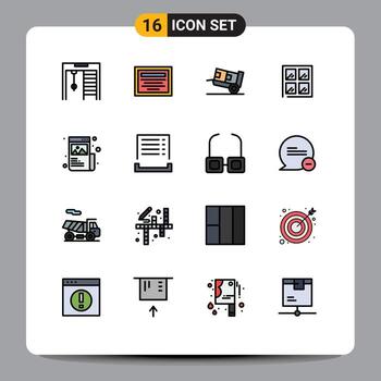 Pack of 16 creative Flat Color Filled Lines of image designing logistic creative building Editable Creative Vector Design Elements