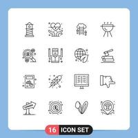 Modern Set of 16 Outlines Pictograph of money coin upload business bbq Editable Vector Design Elements