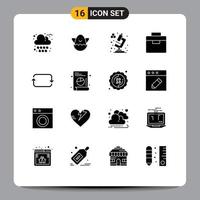 User Interface Pack of 16 Basic Solid Glyphs of sets front microscope back lunchbox Editable Vector Design Elements