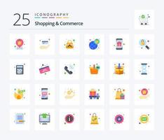 Shopping And Commerce 25 Flat Color icon pack including gift. bag. handbag. shopping. ecommerce vector