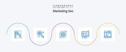 Marketing Seo Blue 5 Icon Pack Including lcd ranking. screen. cog wheel. online. money vector