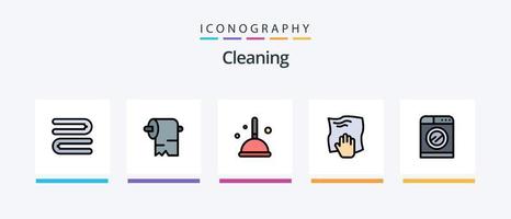 Cleaning Line Filled 5 Icon Pack Including machine. cleaning. clean. cleaner. household. Creative Icons Design vector