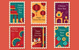 Chinese New Year Stamp Stickers vector