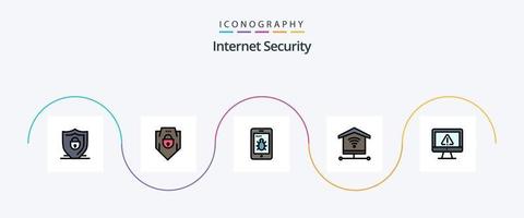 la línea de seguridad de Internet llenó el paquete de iconos planos 5 que incluye información. computadora. señal. seguridad vector