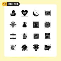 Set of 16 Modern UI Icons Symbols Signs for function message environment chat weather Editable Vector Design Elements