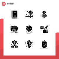 Stock Vector Icon Pack of 9 Line Signs and Symbols for apple file ribbon extension data Editable Vector Design Elements