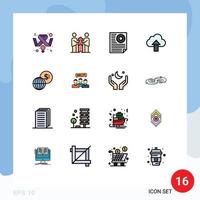Flat Color Filled Line Pack of 16 Universal Symbols of cloud upload partnership arrow page Editable Creative Vector Design Elements