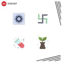 Universal Icon Symbols Group of 4 Modern Flat Icons of gear science setting indian tube Editable Vector Design Elements