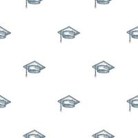 Graduate hat engraved seamless pattern. Vintage element education in hand drawn style. Sketch texture for fabric, wallpaper, textile, print, title, wrapping paper. Vector illustration.