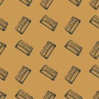 Chess clock electric engraved seamless pattern. Retro watch for chess game in hand drawn style. Sketch texture for fabric, wallpaper, textile, print, title, wrapping paper. Vector illustration.