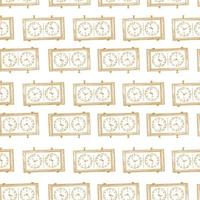 Chess clock engraved seamless pattern. Retro watch for chess game in hand drawn style. Sketch texture for fabric, wallpaper, textile, print, title, wrapping paper. Vector illustration.