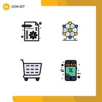Editable Vector Line Pack of 4 Simple Filledline Flat Colors of business shopping cart setting monument black friday Editable Vector Design Elements