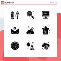 Set of 9 Modern UI Icons Symbols Signs for letter check mark search lcd television Editable Vector Design Elements