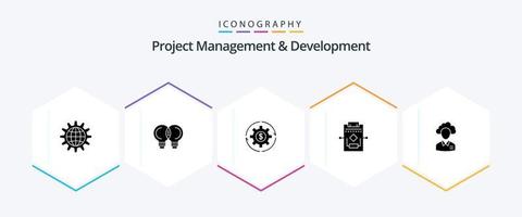 paquete de iconos de 25 glifos de gestión y desarrollo de proyectos que incluye ganancias. haciendo. innovación. fabricar. capital vector
