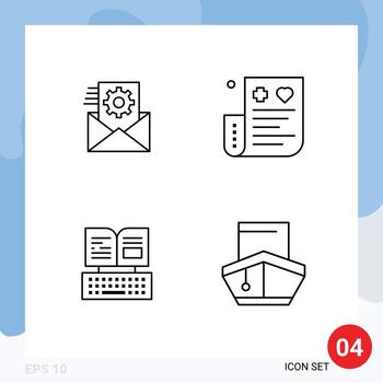 Modern Set of 4 Filledline Flat Colors and symbols such as data key integration credit book Editable Vector Design Elements