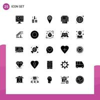 Mobile Interface Solid Glyph Set of 25 Pictograms of details about geo education print Editable Vector Design Elements