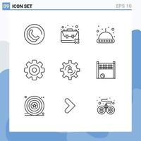 Group of 9 Modern Outlines Set for person development astronomy multimedia media Editable Vector Design Elements