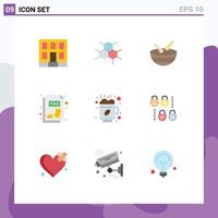 Set of 9 Commercial Flat Colors pack for coffee hot drum tax document Editable Vector Design Elements