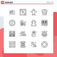 Universal Icon Symbols Group of 16 Modern Outlines of digital cloth park vehicles takeoff Editable Vector Design Elements