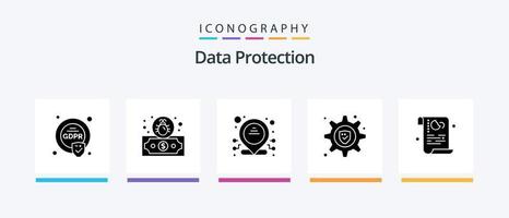 Data Protection Glyph 5 Icon Pack Including security. policy. dedicated. data. setting. Creative Icons Design vector