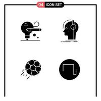 Mobile Interface Solid Glyph Set of 4 Pictograms of bulb football composer producer kick Editable Vector Design Elements