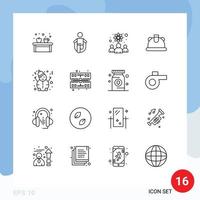 User Interface Pack of 16 Basic Outlines of man construction rope building researchers Editable Vector Design Elements