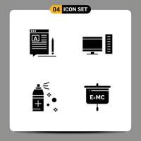 Universal Icon Symbols Group of 4 Modern Solid Glyphs of blog bottle article desktop spray Editable Vector Design Elements