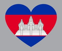 ilustración plana en forma de corazón de la bandera de camboya vector