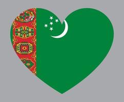 ilustración plana en forma de corazón de la bandera de turkmenistán vector