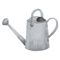 old metal watering can, watercolor illustration, garden tools, on a white background. vector
