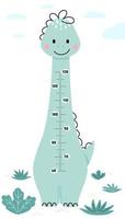 Meter wall or height chart with cute dinosaur. Children's poster. Decor for a children's playroom. Cute vector illustration in flat cartoon style.