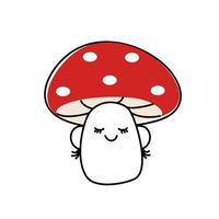 divertido lindo feliz sonriente hongo amanita. icono de ilustración de personaje de caricatura plana vectorial. agárico de mosca de diseño aislado sobre fondo blanco. vector