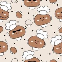 Seamless pattern with champignon mushroom chef. Vector illustration.