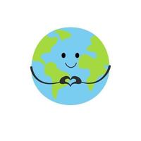 Cute smiling earth planet isolated on white background. Earth day, world environment day concept design. Vector cartoon character illustration.