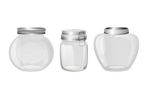 Set of vector empty glass jars with lids. Vector illustration