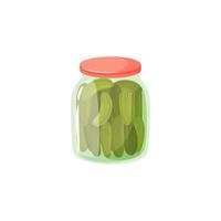 Pickled Cucumbers with spices in a jar. Homemade preserves of Cucumbers. Preparing and Preserving Food. Canned natural healthy products vector illustration.
