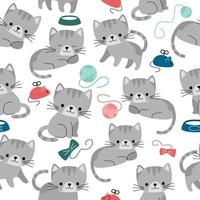 Cute vector seamless pattern with difference cats. Pattern for printing on fabric, clothing, wrapping paper, wallpaper for a kids room, baby things.