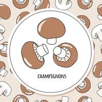 Seamless pattern with champignon mushroom. Vector illustration.