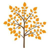 Autumn trees. Decorative tree with yellow leaves. Icon with fall season gold leaves. Vector illustration