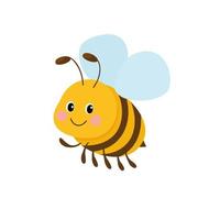 Vector illustration of cute cartoon bee on white background. Insect character.