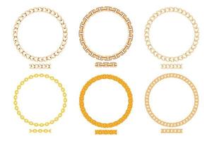 Set decorative circle border frames with seamless elements. Gold Chain round wreaths for use as a decorative element, for logo or emblem. vector