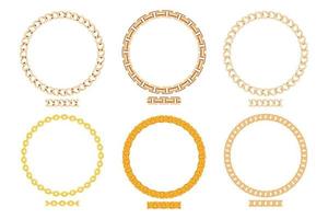 Set decorative circle border frames with seamless elements. Gold Chain round wreaths for use as a decorative element, for logo or emblem. vector