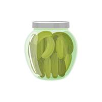 pepinos en escabeche con especias en un frasco. conservas caseras de pepinos. preparación y conservación de alimentos. Ilustración de vector de productos saludables naturales enlatados.