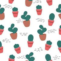 Cute seamless pattern with cactus and abstract elements. Trendy vector design. Vector illustration.