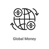 Global Money Vector Outline Icon Design illustration. Business And Data Management Symbol on White background EPS 10 File