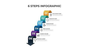 6 points of steps, infographic element template, arrow flow with number diagram vector