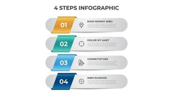 Diagrama de 4 puntos de pasos, diseño de lista vertical, vector de plantilla infográfica.