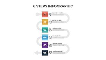 6 puntos de pasos, vector de diseño de diagrama de flujo de lista de flechas, elemento de plantilla de infografía