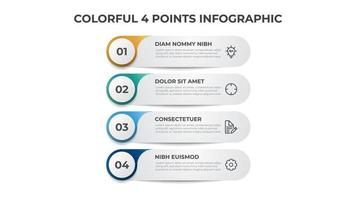 diagrama de lista colorido con 4 puntos de pasos, vector de plantilla de elemento infográfico.