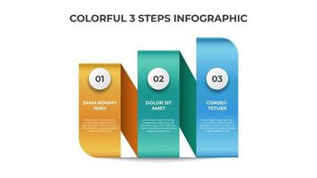 coloridos 3 puntos de pasos con diseño de diseño de lista de escaleras, vector de plantilla de elemento infográfico